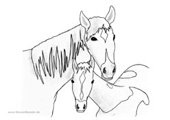 Ausmalbild Pferd mit Fohlen 2